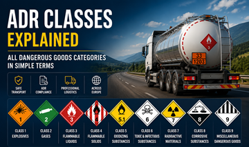 ADR класе опасне робе са ознакама опасности и транспортним категоријама у Европи